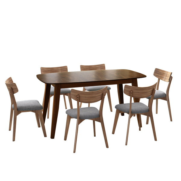 7 Piece Mid - Century Dining Set With Upholstered Dining Chairs, Dining Table