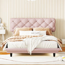 Full Size Upholstered Bed with Light Stripe, Floating Platform Bed, Linen Fabric,Pink