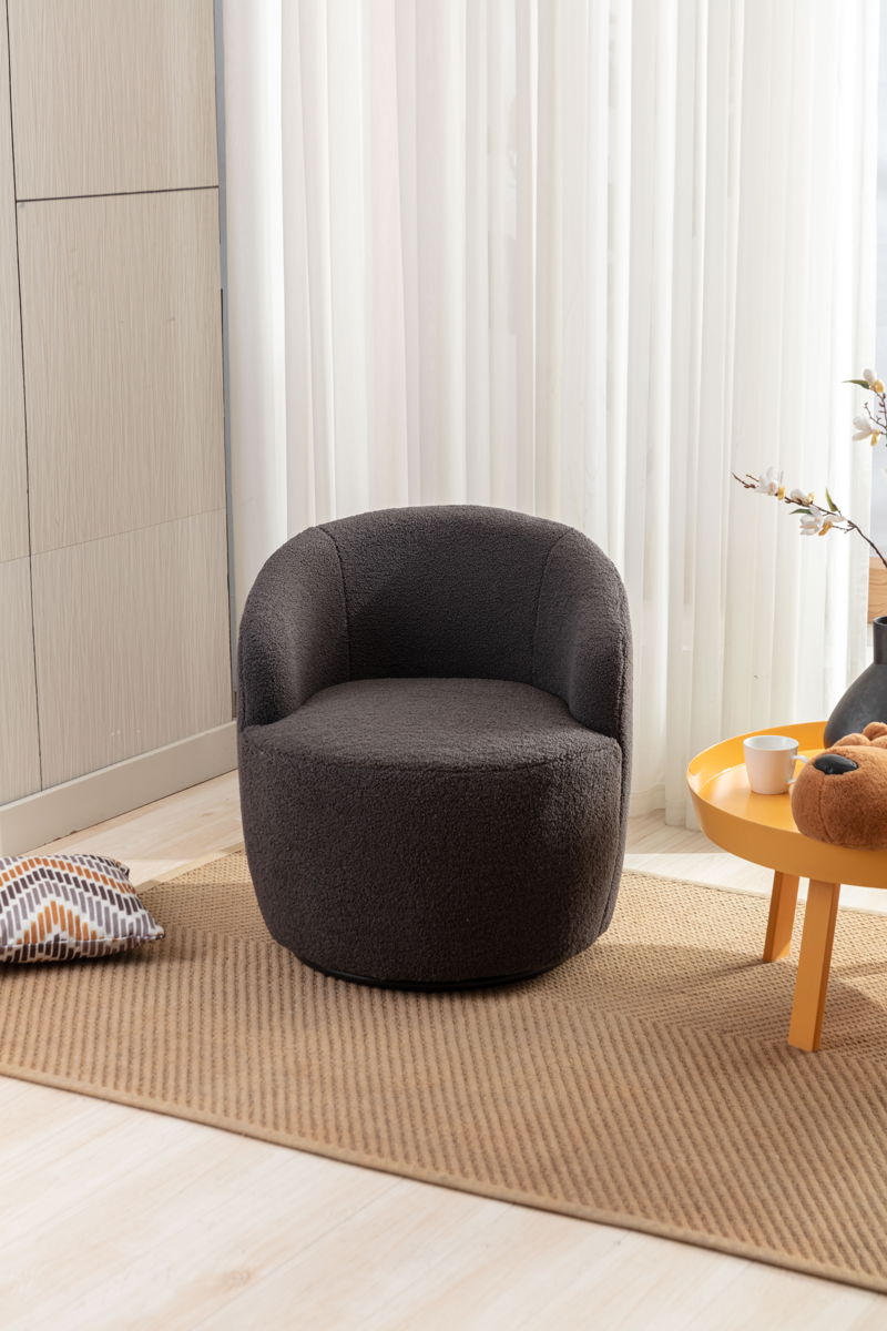 Teddy Fabric Swivel Accent Armchair Barrel Chair With Powder Coating Metal Ring