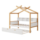 Wooden House Bed Original Wood Colored Frame With Bookshelf Storage Space