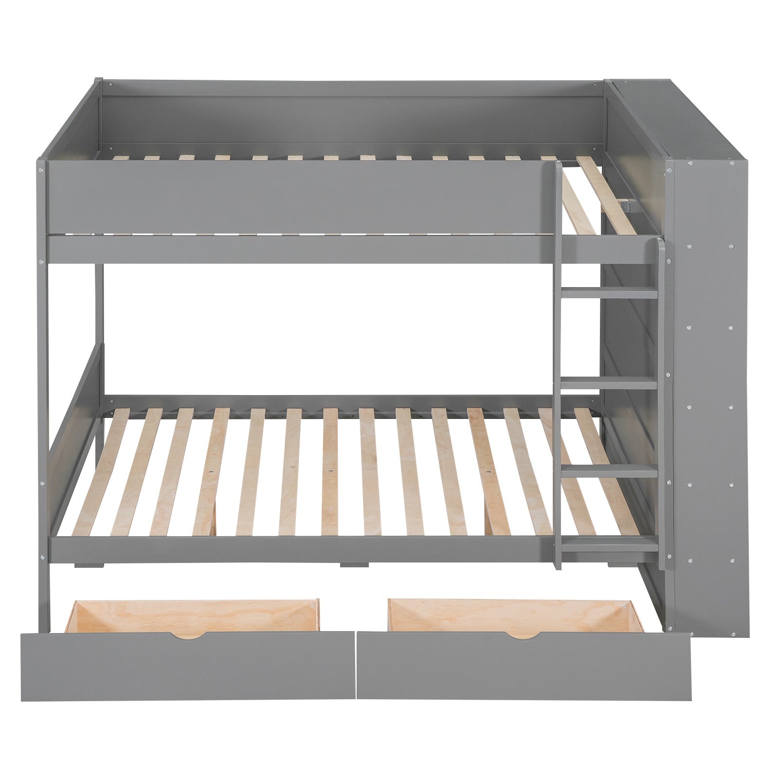 Full over Full Bunk Bed With 2 Drawers and Multi-layer Cabinet, Gray - Atlantic Fine Furniture Melbourne FL