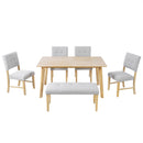 Rustic Farmhouse Dining Room Rectangular Table With 4 Upholstered Chairs And Bench