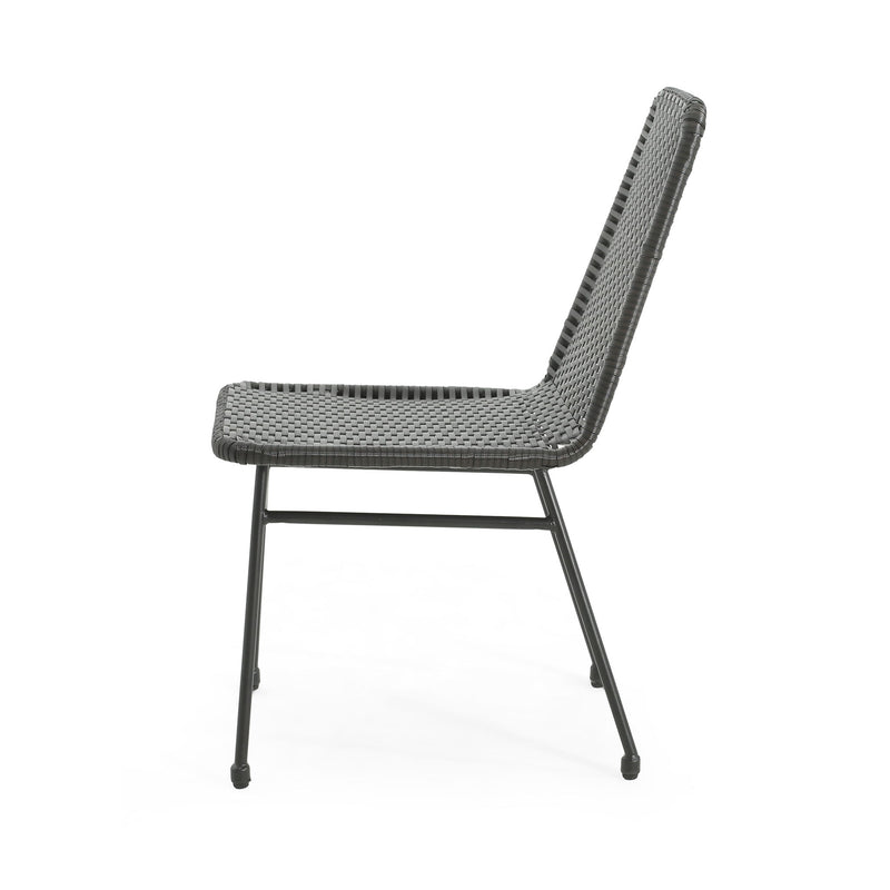 Outdoor Dining Chairs (Set of 2), Rattan Backrest And Cushions, Iron Frame - Dark Brown