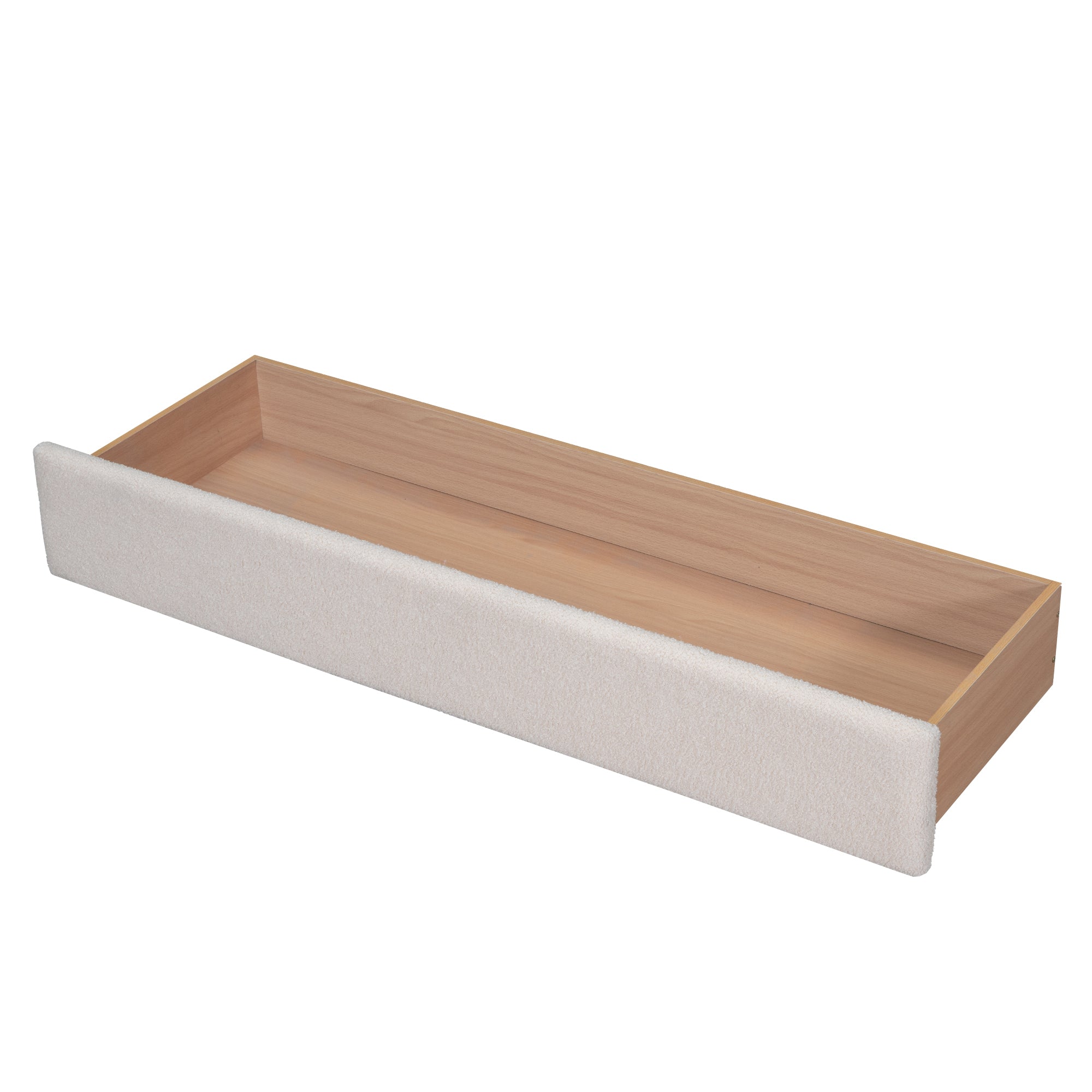 Teddy Fleece Queen Size Upholstered Platform Bed with Drawer, Beige - Atlantic Fine Furniture Melbourne FL