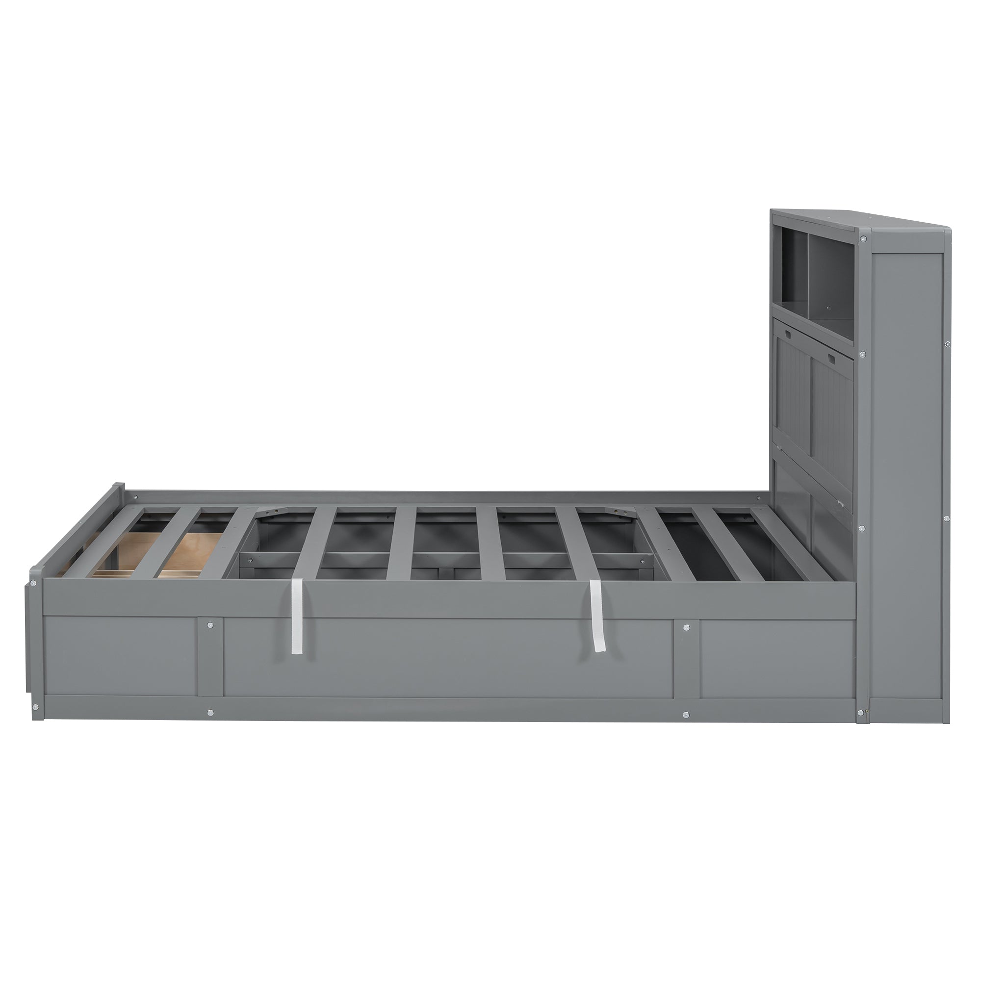 Wood Queen Size Hydraulic Platform Bed with Storage LED Headboard, Charging Station and 2 Drawers, Gray - Atlantic Fine Furniture Melbourne FL