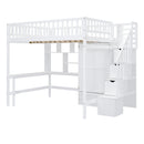 Full size Loft Bed with Bookshelf,Drawers,Desk,and Wardrobe-White