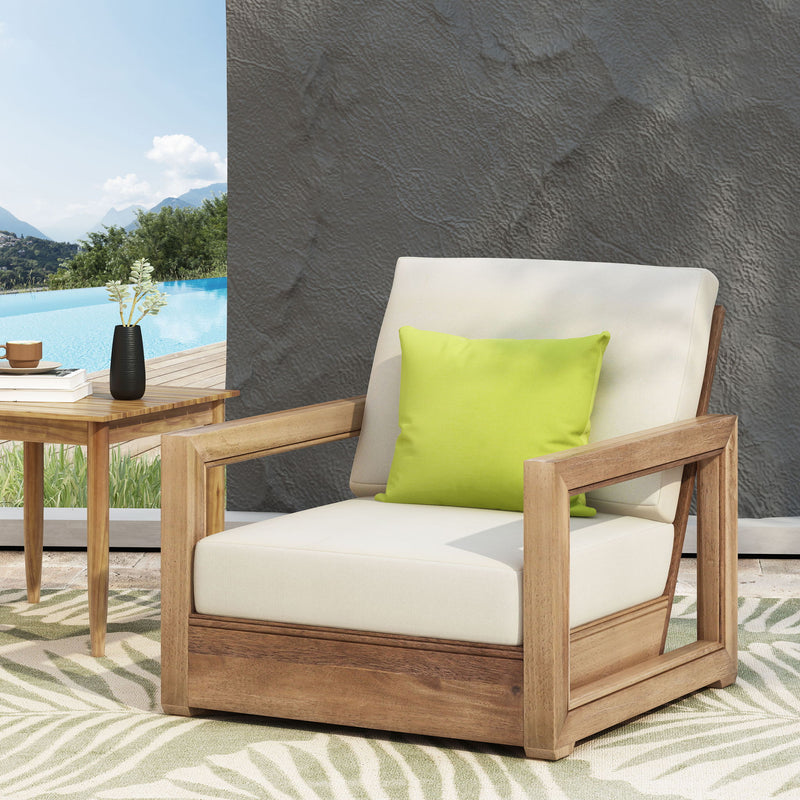 Outdoor Club Chair With Back And Seat Cushion - Brown