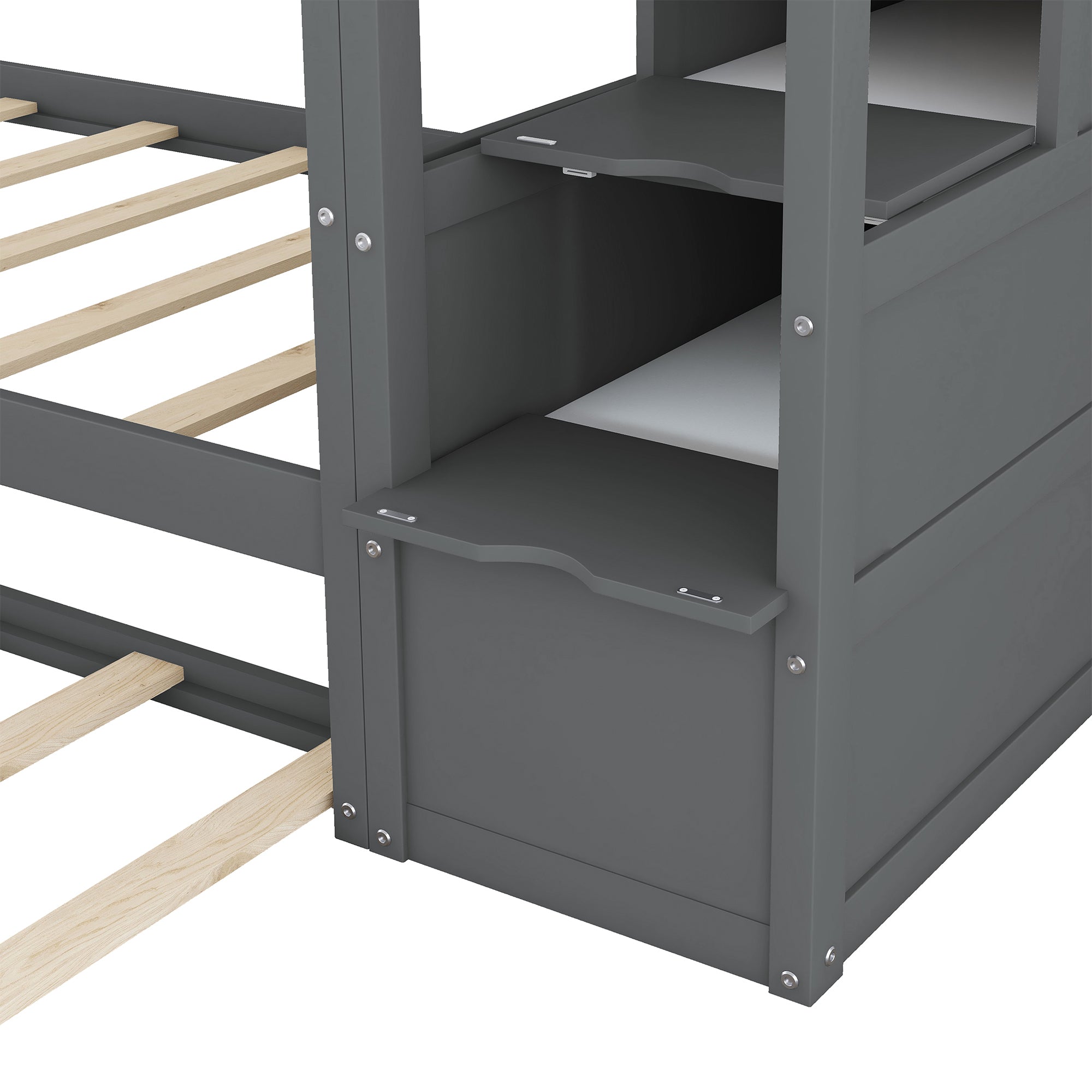 Twin-Over-Twin Bunk Bed with Twin Size Trundle and 3 Storage Stairs,Gray (OLD SKU :LP000064AAE) - Atlantic Fine Furniture Melbourne FL