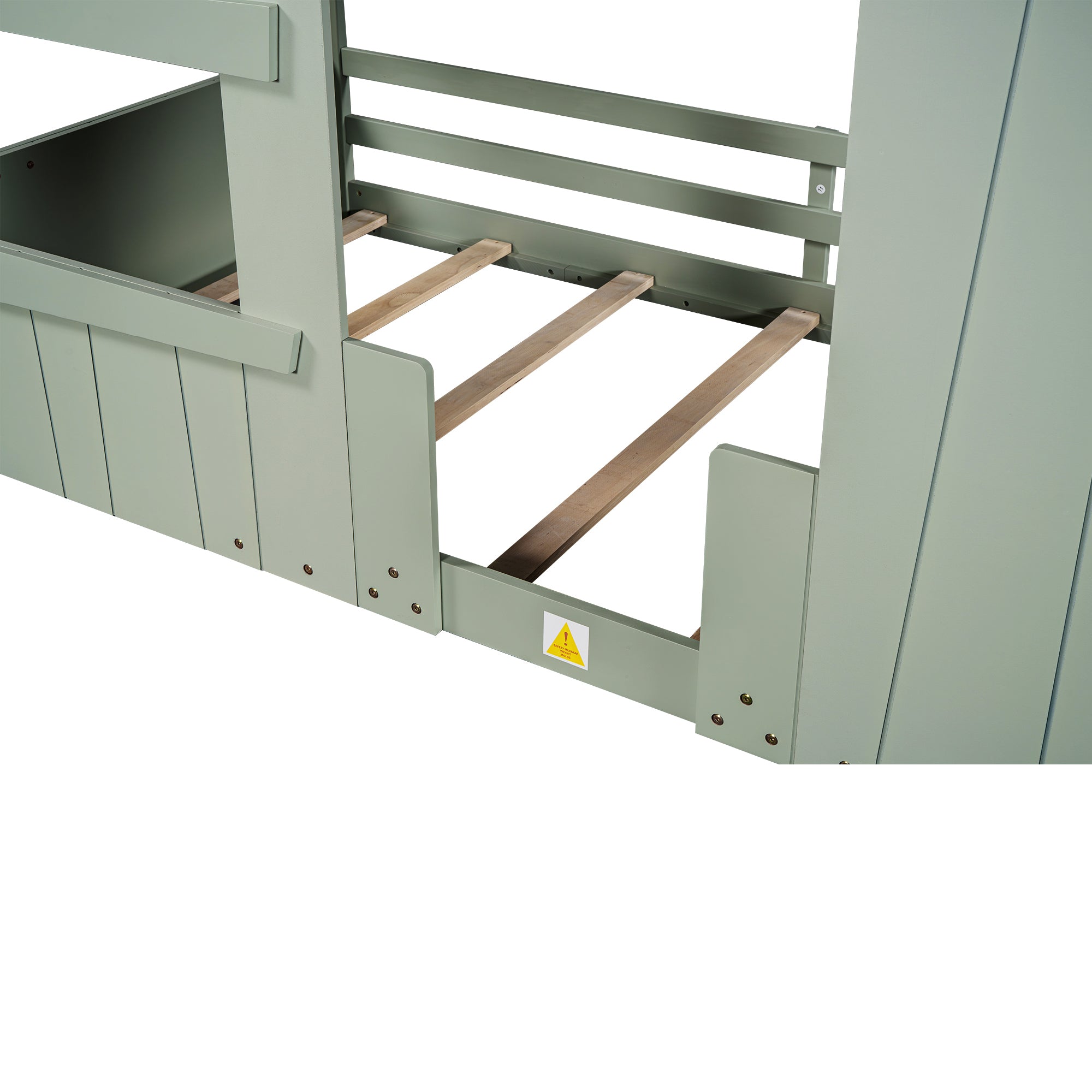 Wood Twin Size House Bed with Roof, Window and Guardrail, Light Green - Atlantic Fine Furniture Melbourne FL
