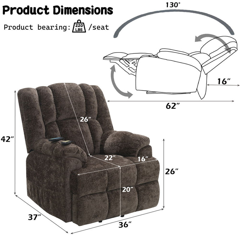 Pacay - Power Recliner With Lift & Heating & Massage - Brown