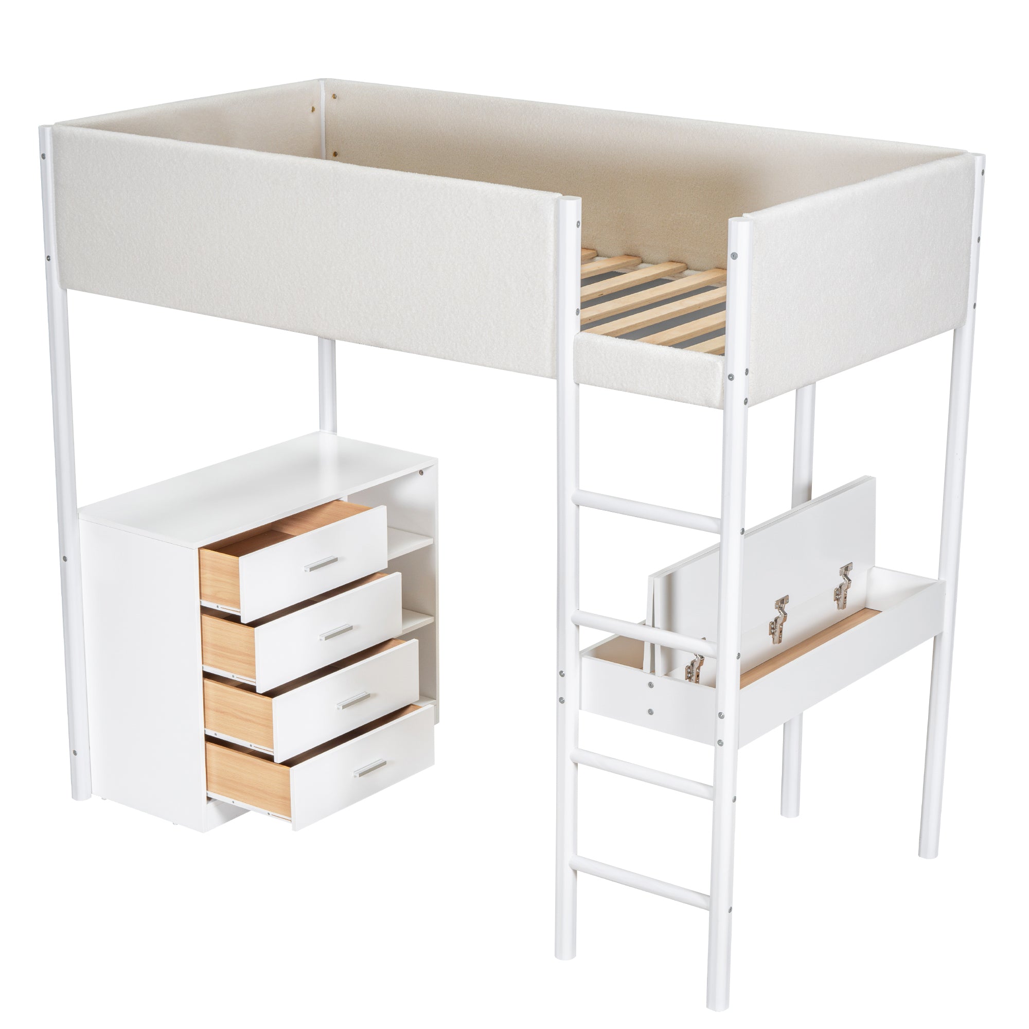 Twin Size Teddy FleeceLoft Bed Wood Bed, White - Atlantic Fine Furniture Melbourne FL