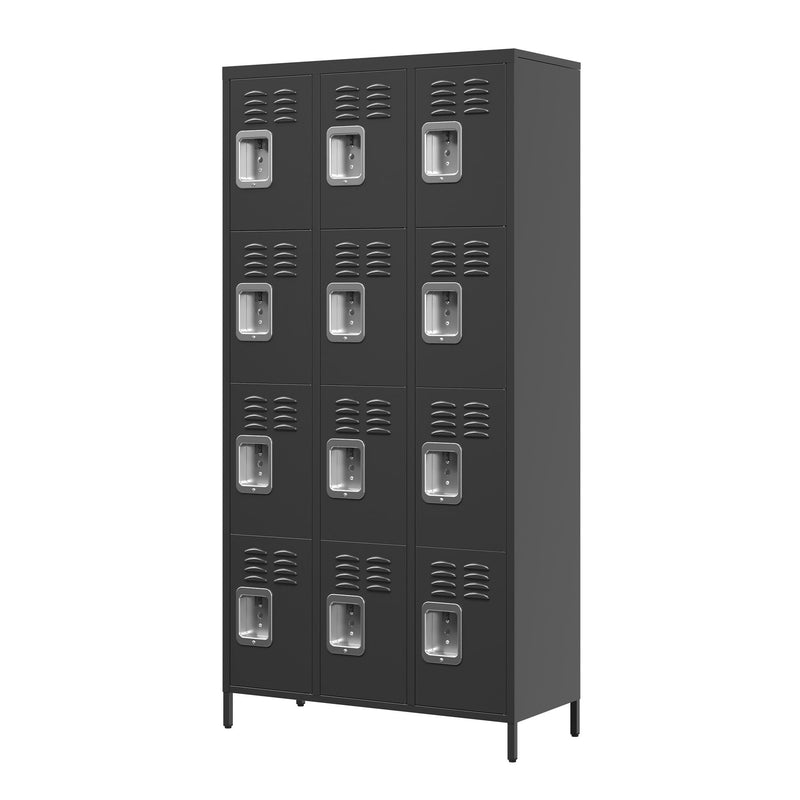 12 Door Lockers With Lock For Secure Storage - Black