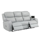 Elonzo - Power Motion Sofa With LED, Power Headrest & Speaker - Light Gray