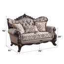 Benbek - Loveseat With 3 Pillows - Fabric & Antique Oak
