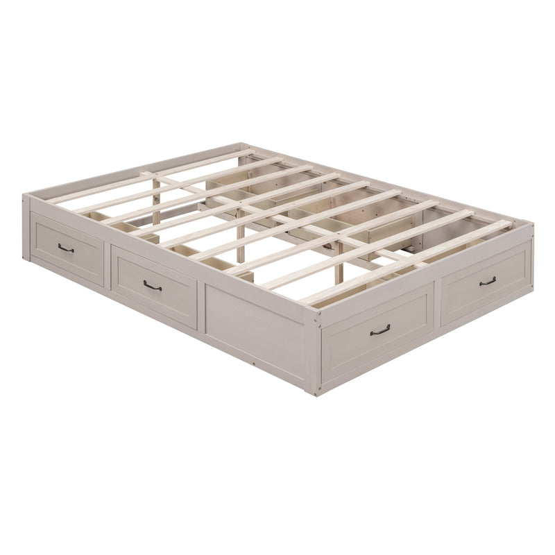 Full Size Platform Bed with 6 Storage Drawers,Antique White