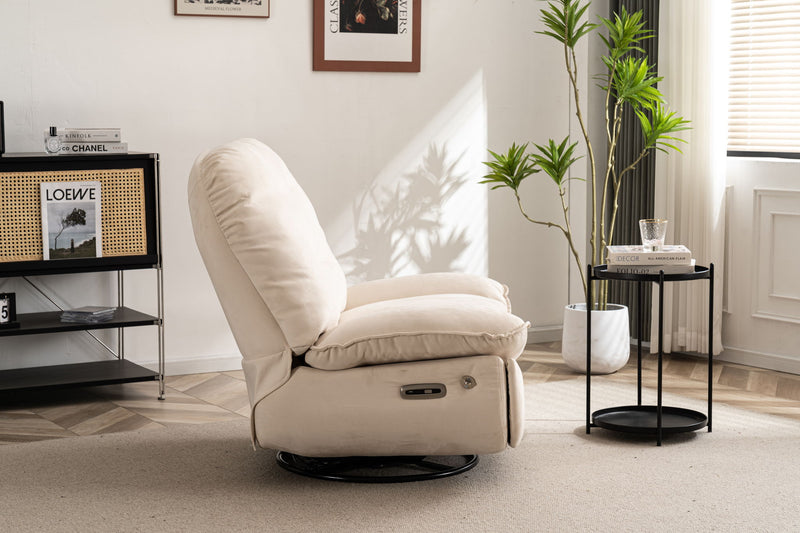 Power Recliner Swivel Glider USB Charger With Bluetooth Music Player Different Function Sleep Working Game And Leisure Model - Cream