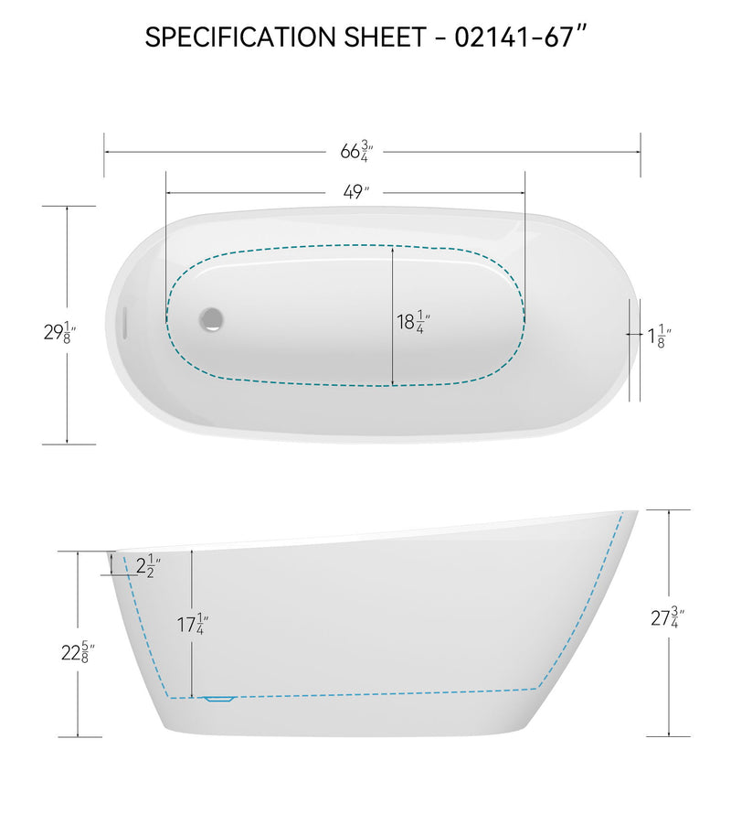 Acrylic Freestanding Soaking Bathtub With Classic Slotted Overflow And Toe-Tap Drain In Chrome, Cupc Certified.Easy To Install, 02141 - Glossy White