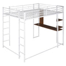 Full Size Metal Loft Bed with 2 Shelves and one Desk ,White (Old SKU: LP000191AAK )