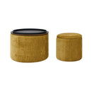 Classic 2 Piece Round Storage Ottoman Set With Drum Shaped Stool