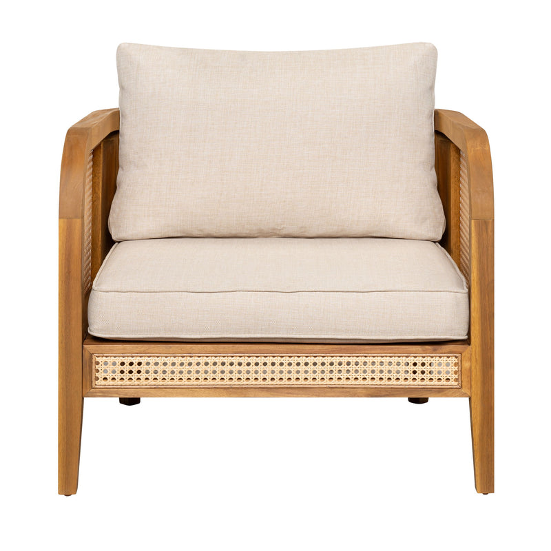 Kirkby - Outdoor Patio Cushioned Arm Chair (Set of 2) With Frame And Wicker Backrest - Teak / Beige