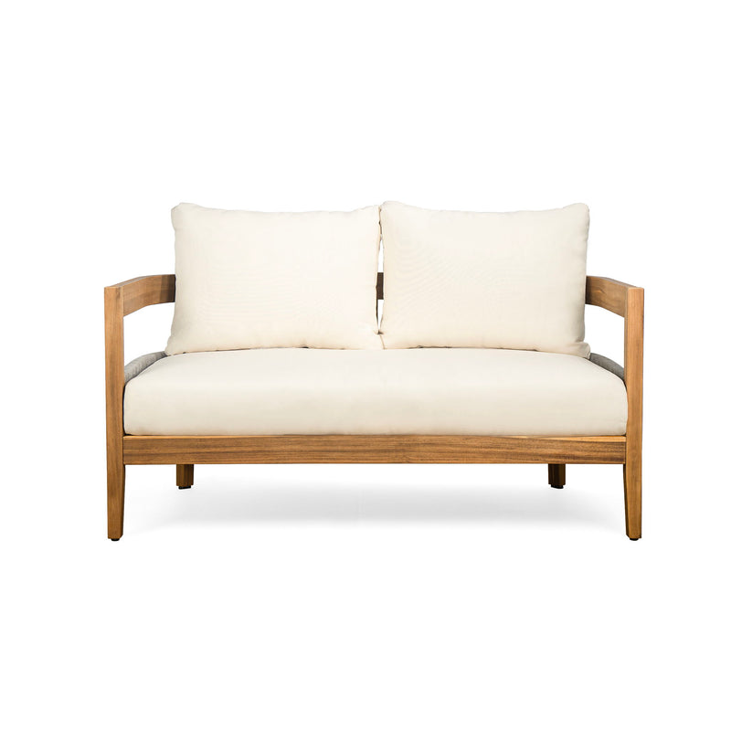 Porto - Outdoor 4 Piece Chat Set, Comfortable Seating, Acacia Wood And Rope, Compact Dimensions - Teak / Beige