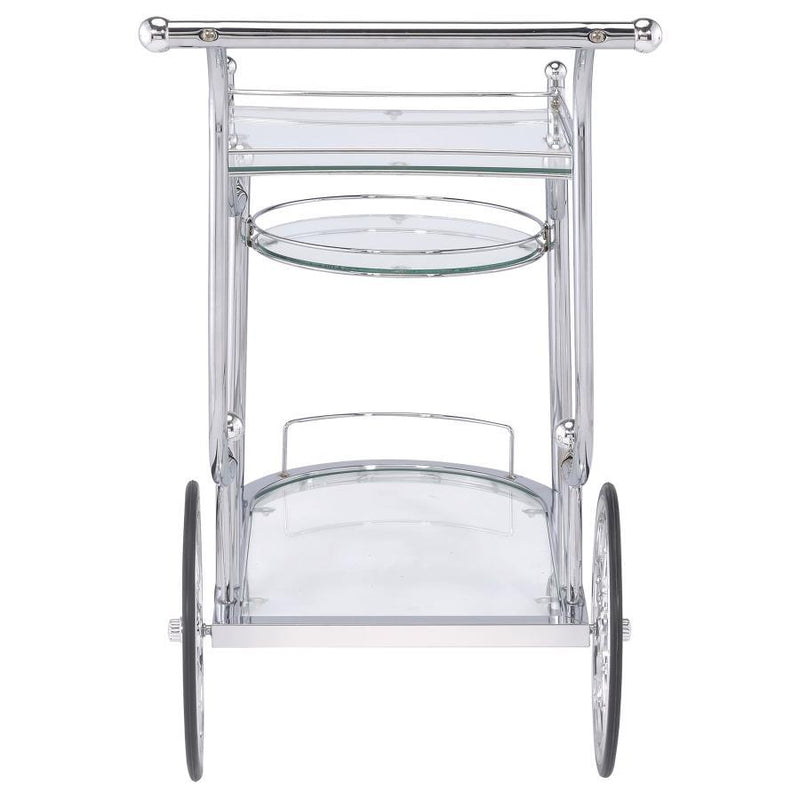 Sarandon - 3-Tier Glass Shelf Metal Bar Cart - Chrome - Atlantic Fine Furniture Inc