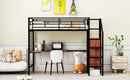 Loft Bed With Desk And Grid, Stylish Frame With Lateral Storage Ladder And Wardrobe