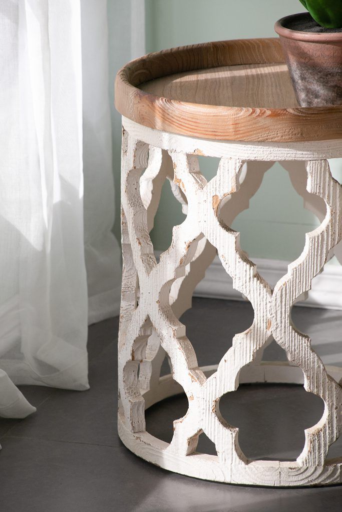 Large Distressed Side Table - White