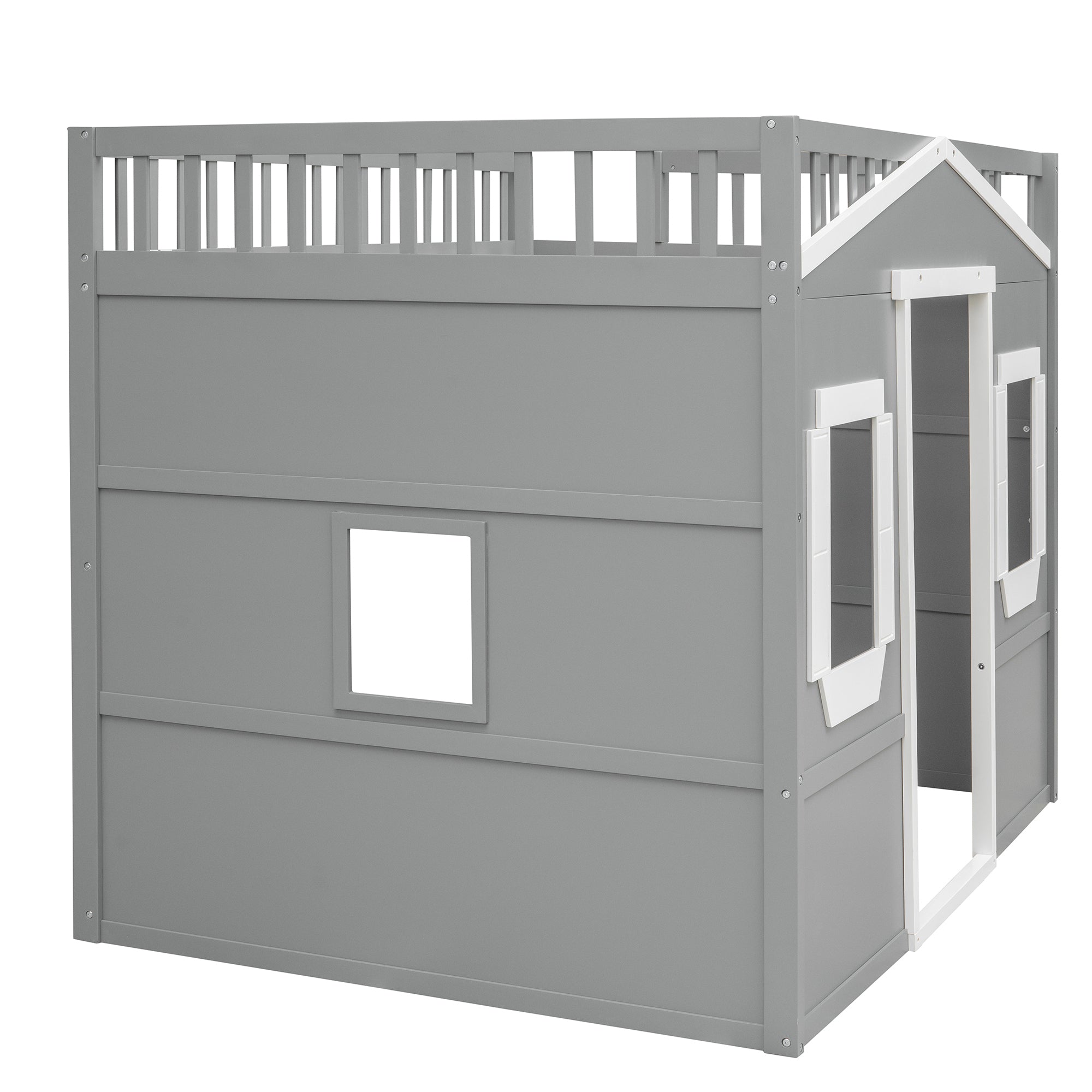 Full Size House Loft Bed With Ladder-Gray+White Frame - Atlantic Fine Furniture Melbourne FL