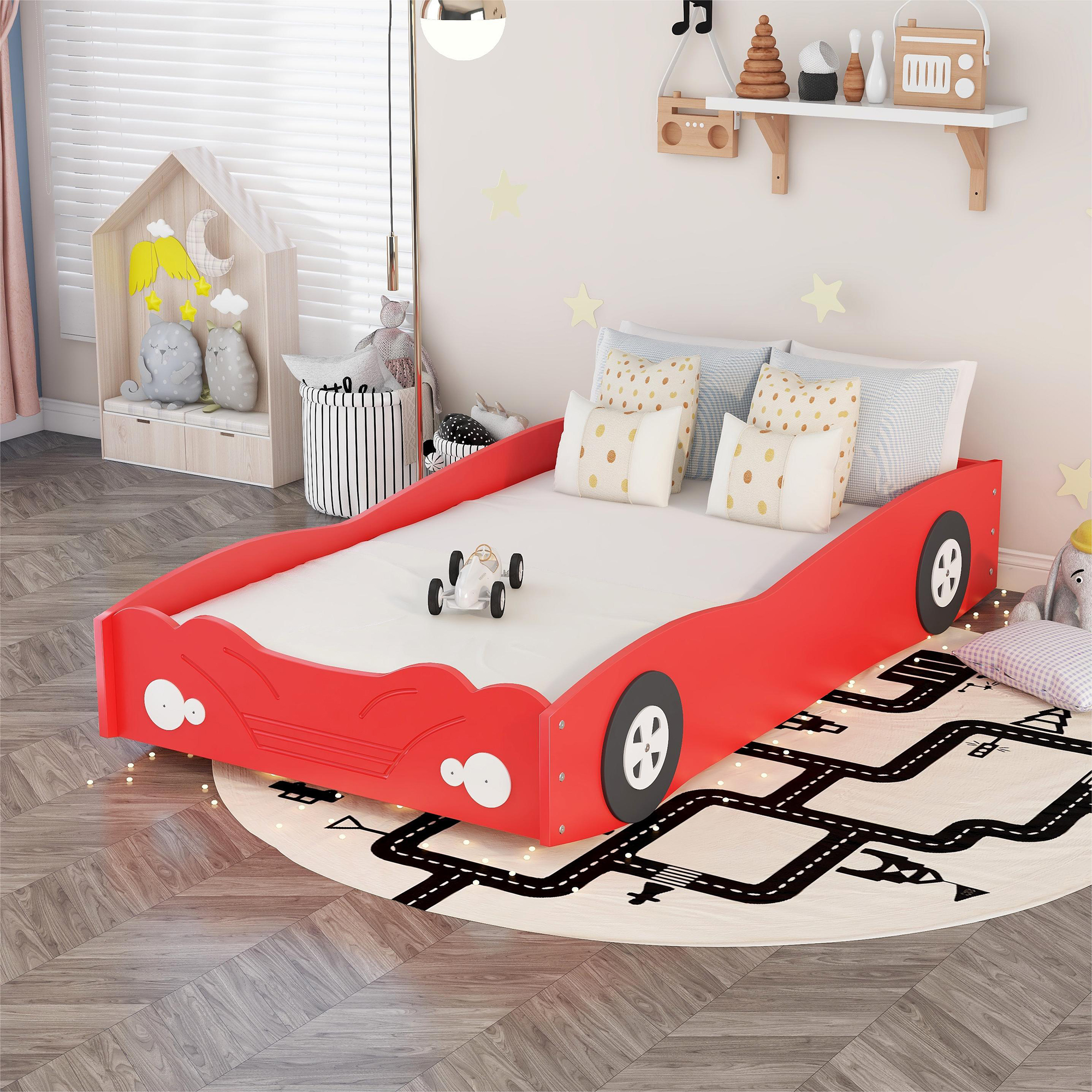 Twin Size Car-Shaped Platform Bed, Red - Atlantic Fine Furniture Melbourne FL