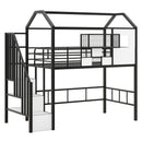 Metal Loft Bed with roof design and a storage box, Twin, Black