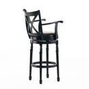 Elegant Leather Swivel Bar Stool With Arms - Espresso