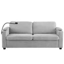 Corduroy Sleeper Sofa Loveseat Sofa With Full Size Mattress, 2 USB Ports, 2 Cup Holders, 2 Side Pockets And Phone Holder