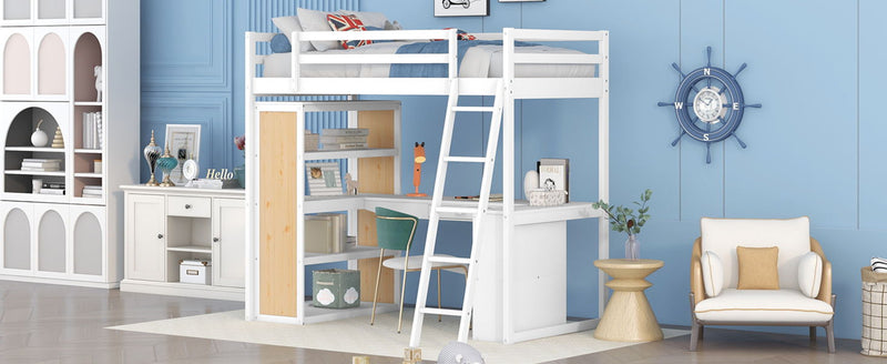 Loft Bed With Ladder, Shelves, And Desk