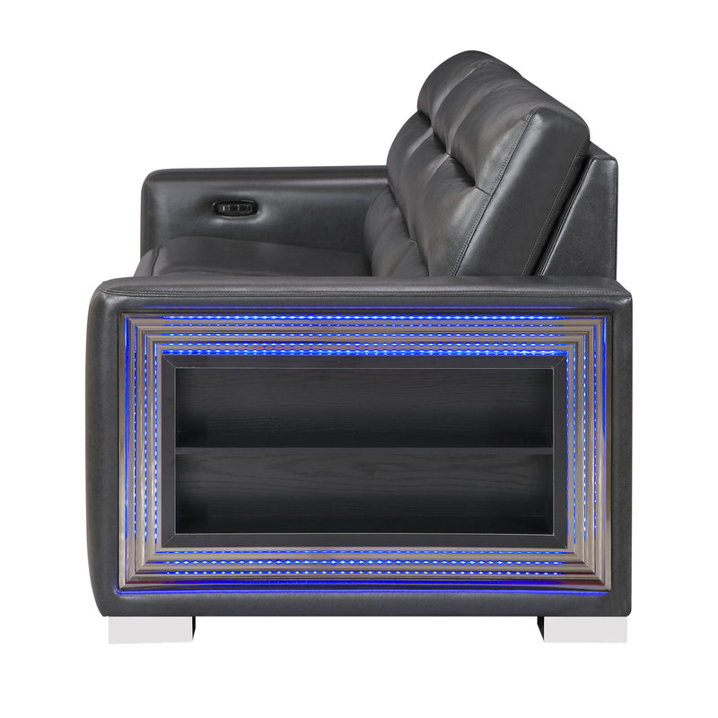 Yamein - Power Reclining Sofa With Bookcase Arms And LED Lights - Charcoal