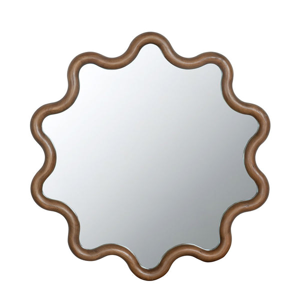 Wooden Accent Mirror With Unique Frame, Wall Mirror For Living Room Bedroom Entryway - Brown