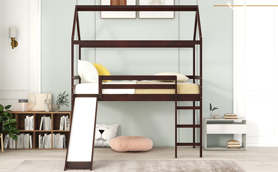 Twin Loft Bed with Slide, House Bed with Slide,Gray(OLD SKU :WF286245AAP) - Atlantic Fine Furniture Melbourne FL