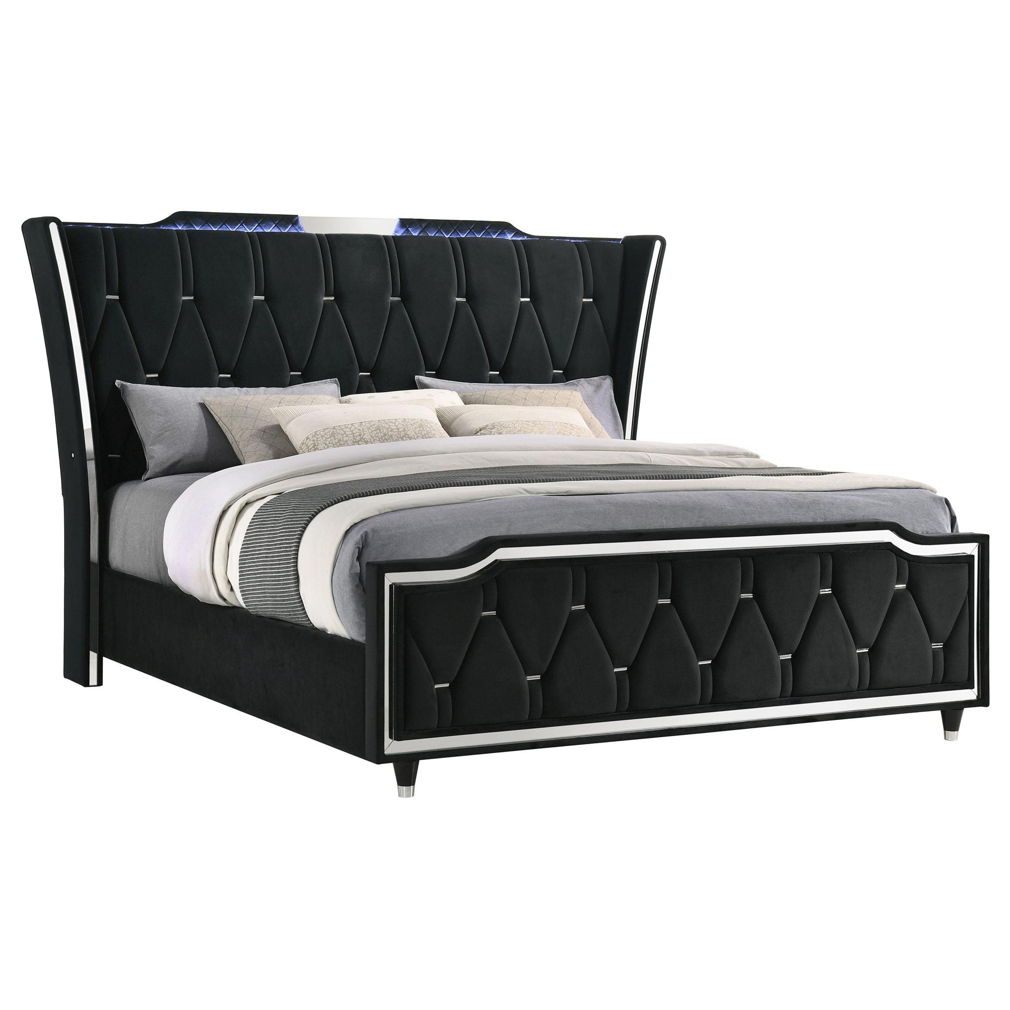 Lorient Eastern King LED Upholstered Bed Black