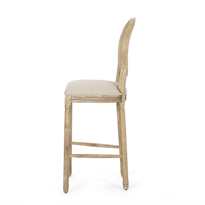 Country Chic Bar Stools (Set of 2) With Rattan Backrest And Upholstered Seat - Beige / Natural