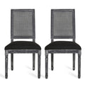 French Country Dining Chair With Rectangular Cane Backrest And Smooth Upholstered Seating