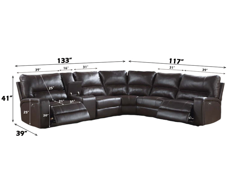 Saul - Power Recliner Sectional Sofa With USB Port Cupholder Console