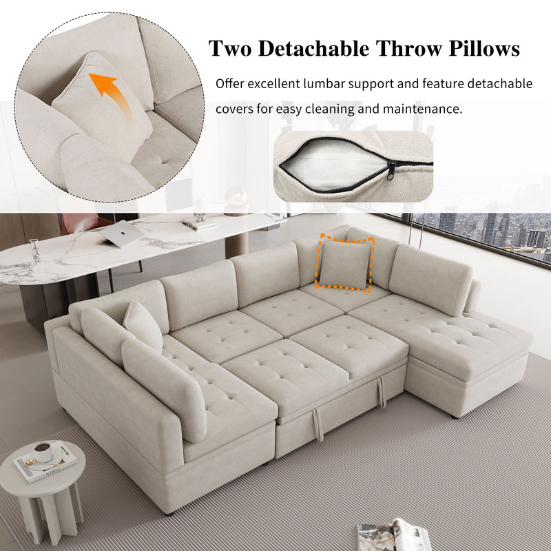 Oversized Sectional Sofa U-Shaped Sofa Couch Pull-Out Sofa Bed With Two Throw Pillows For Living Room