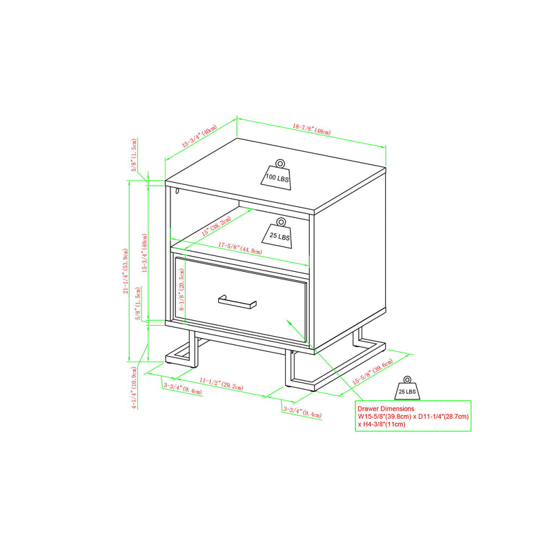 Contemporary 1 Drawer Nightstand - Charcoal