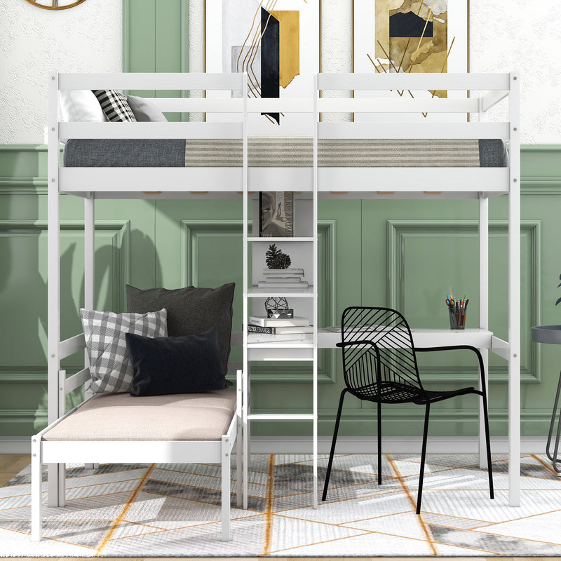 Convertible Loft Bed with L-Shape Desk, Twin Bunk Bed with Shelves and Ladder, White(OLD SKU:SM000209AAK-1)
