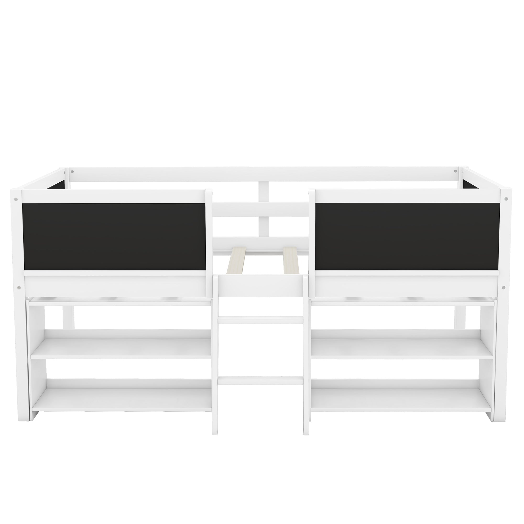 Twin Size Low Loft Bed with Two Movable Shelves and Ladder,with Decorative Guardrail Chalkboard,White(Old SKU: WF283286AAK) - Atlantic Fine Furniture Melbourne FL