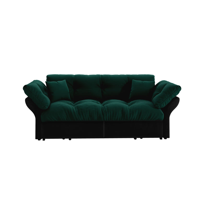 Queen Pull Out Sofa Bed, 3 In 1 Convertible Sleeper Tufted With 2 Soft Pillows