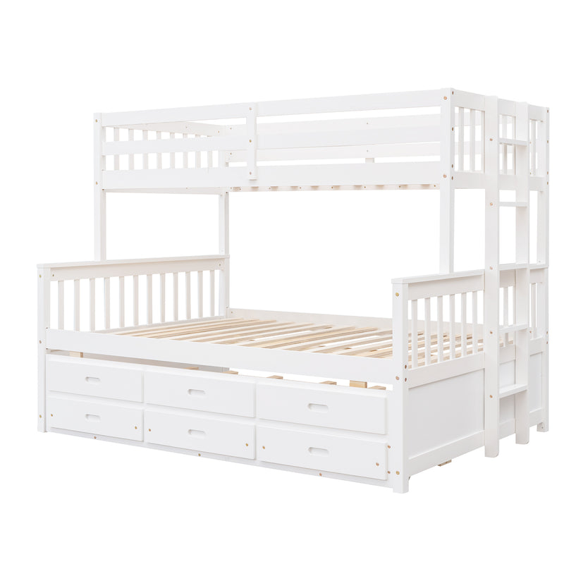 Twin-Over-Full Bunk Bed with Twin size Trundle , Separable Bunk Bed with Drawers for Bedroom - White