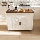 Rustic Movable Kitchen Island On Wheels With Storage & Power Outlet - White
