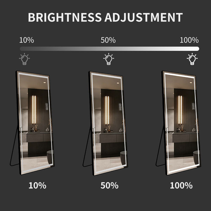 Led Mirror Full Length Mirror With Lights Wide Standing Tall Full Size Mirror For Bedroom Giant Full Body Mirror Large Floor Mirror With Lights Stand Up Dressing Big Lighted Mirror - Black