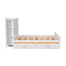 Full Size Platform Bed with Drawers and Storage Shelves, White